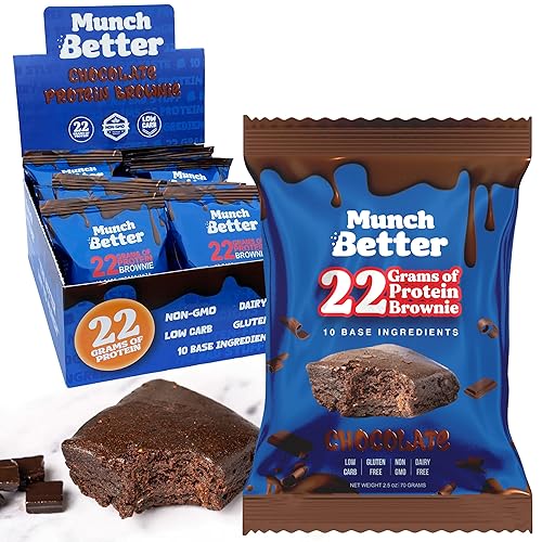 Munch Better Chocolate Protein Brownies - High Protein (25g), Dairy-Free, Gluten-Free, Low Sugar, Collagen-Infused, Clean Ingredients (8 Brownies per