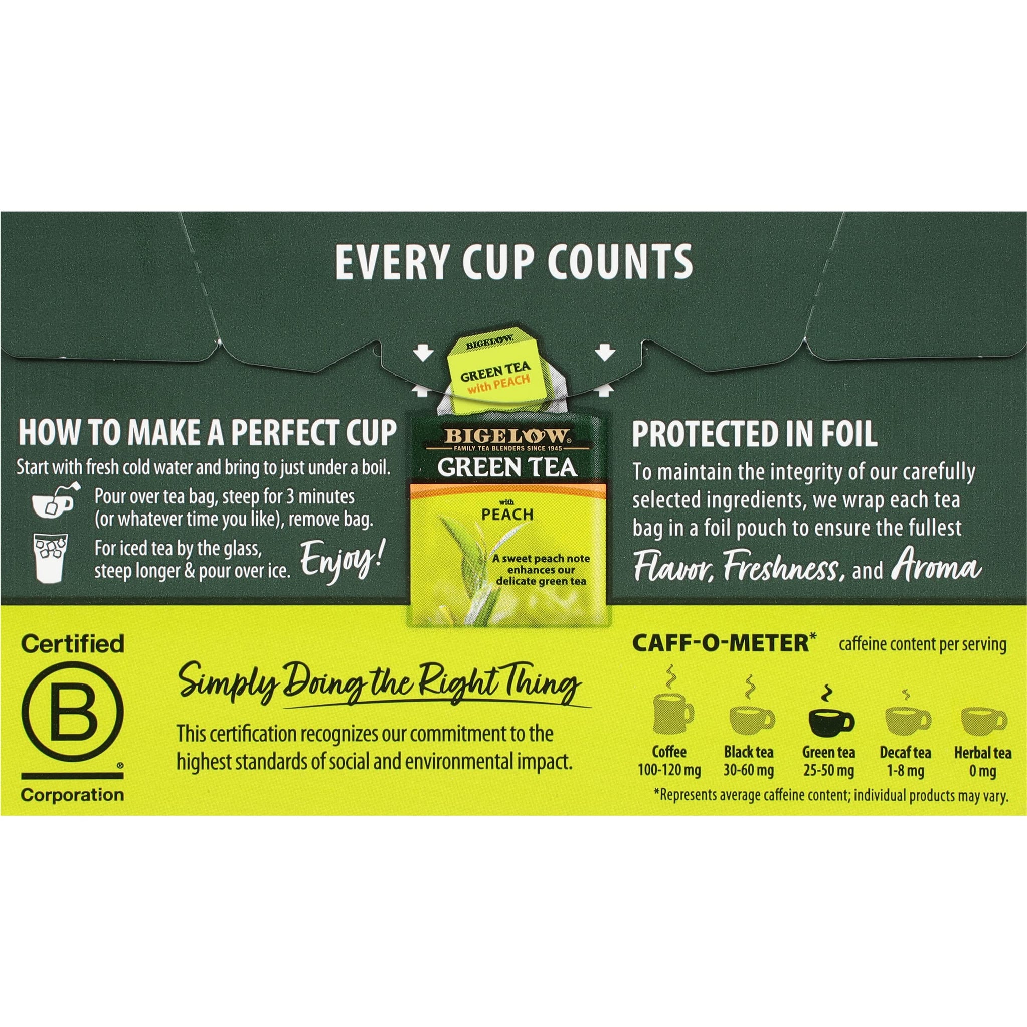 Bigelow Tea Green Tea - with Peach - Case of 6-20 Bag