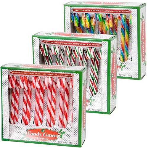 Candy Cane Peppermint Red, Green, White & Rainbow Cherry Gift Set | 12 Pieces in Each Box - Pack of 3 - 36 Total Count | Individually Wrapped |
