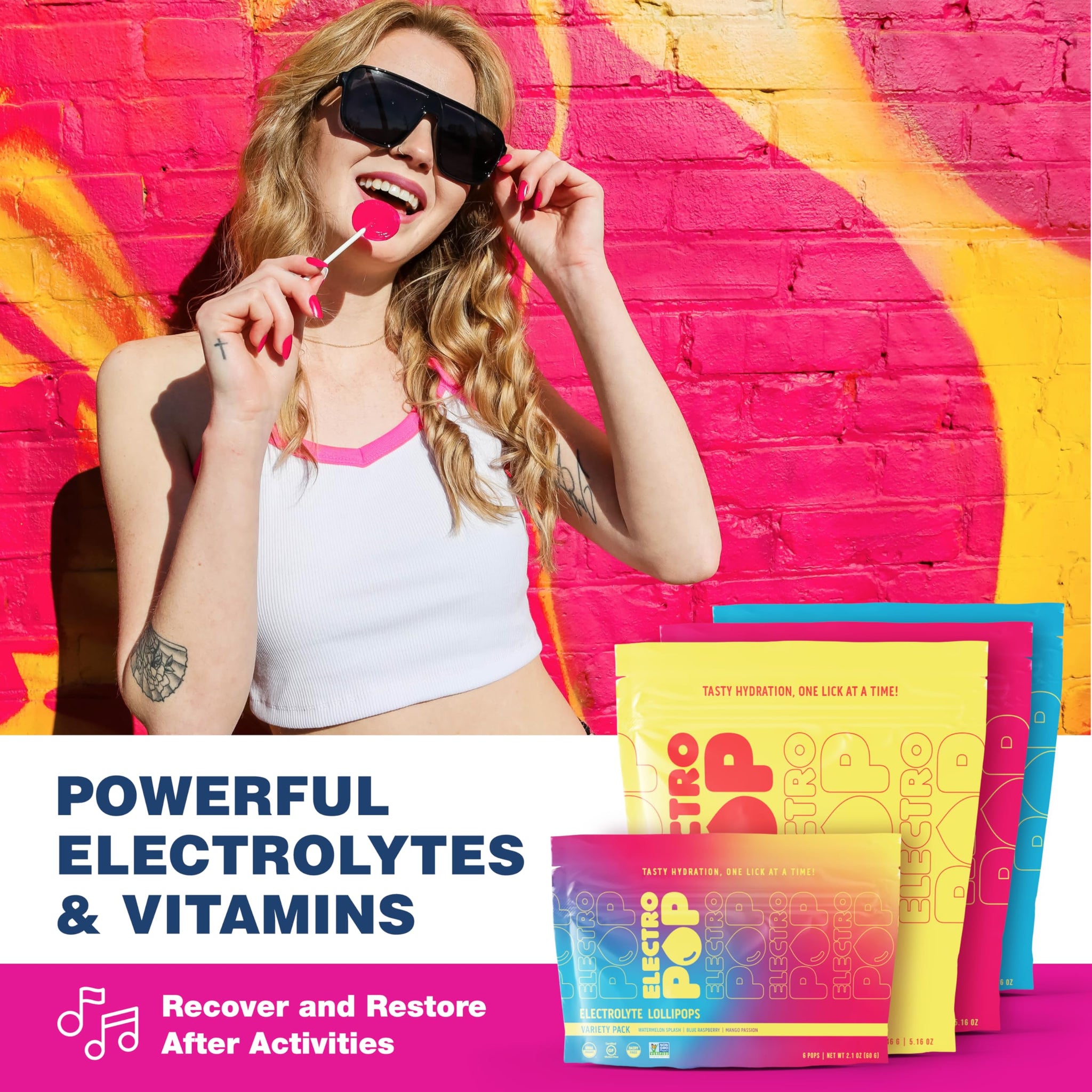 ElectroPop Electrolyte Lollipops - Hydration Candy with Electrolytes & Vitamins - On-the-Go Hydration for Active Lifestyles (Variety Pack - 3 Flavors)