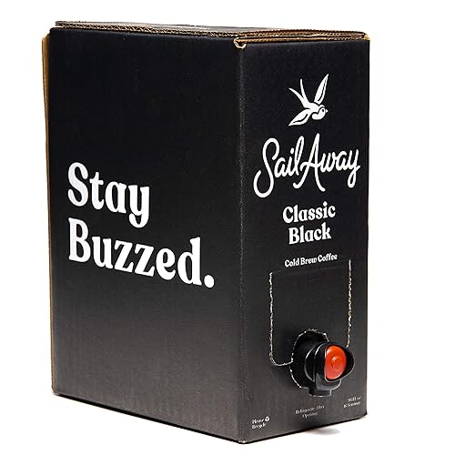 Sail Away Coffee Cold Brew Coffee Box Taps- Less Acidic Coffee Beverages | 120mg Caffeine, Gluten Free, Organic, Keto, Classic Black, 96 Fl. Oz.