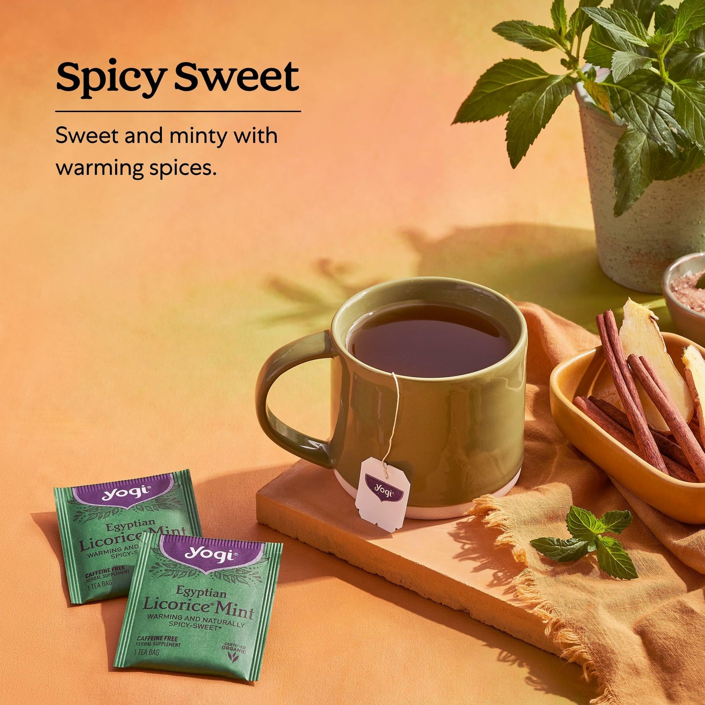 Yogi Tea Egyptian Licorice Mint Tea - 16 Tea Bags per Pack (6 Packs) - Caffeine-Free Organic Tea - Includes Peppermint Leaf, Licorice Root, Cinnamon