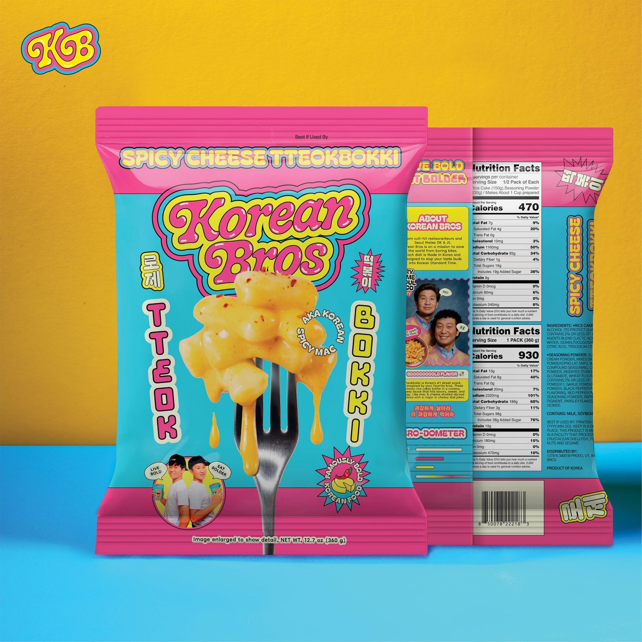 Korean Bros Spicy Cheese Tteokbokki (360g) - Creamy Rice Cakes, Korean Street-Style Snack or Meal, 2 Servings