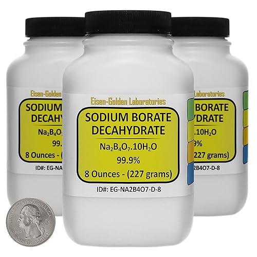 Sodium Borate Decahydrate [Na2B4O7.10H2O] 99.9% ACS Grade Powder 1.5 Lb in Three Space-Saver Bottles