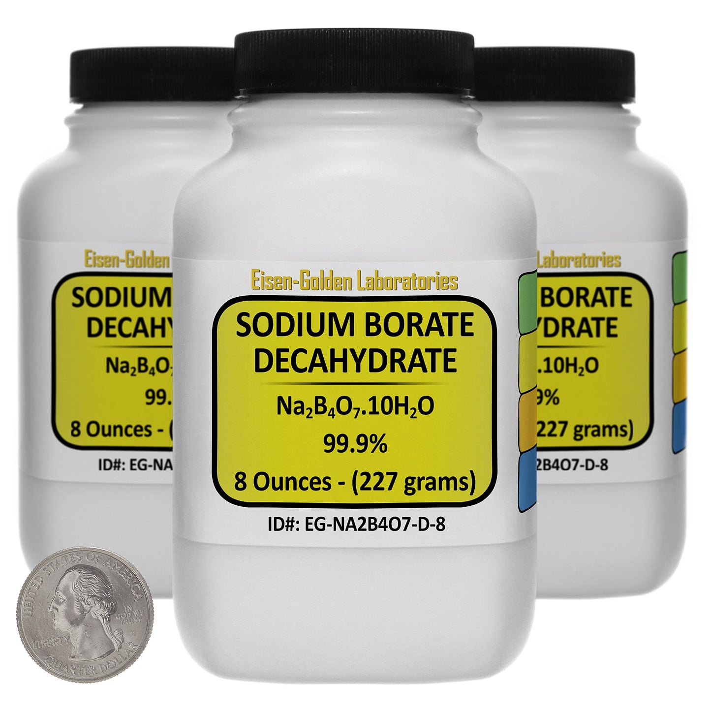 Sodium Borate Decahydrate [Na2B4O7.10H2O] 99.9% ACS Grade Powder 1.5 Lb in Three Space-Saver Bottles