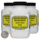 Sodium Borate Decahydrate [Na2B4O7.10H2O] 99.9% ACS Grade Powder 1.5 Lb in Three Space-Saver Bottles