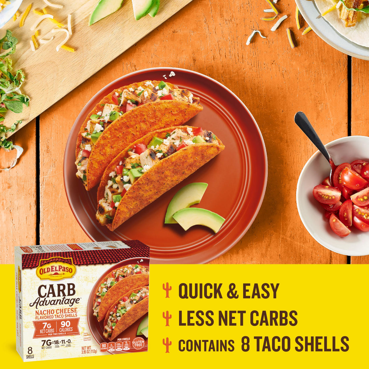 Old El Paso Carb Advantage Taco Shells, Nacho Flavored, 8 ct, 3.95 oz