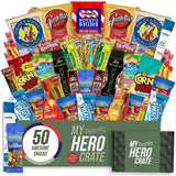 Military Men's Hearty Snack Box (50 Piece Variety Gift Basket Care Package) Jerky, Nuts, Chips, Pretzels, Variety Pack - My College Crate