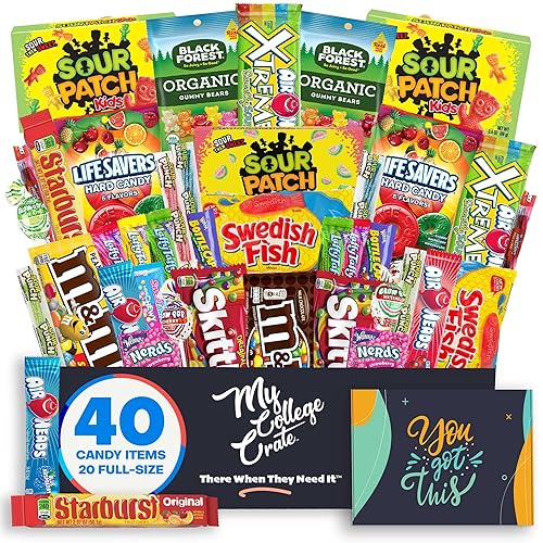 Student Encouragement - Candy Snack Box (40 Full Size Variety Gift Basket Care Package) Gummy Bears, Chocolate, Hard Candy, Suckers, Gummies & More