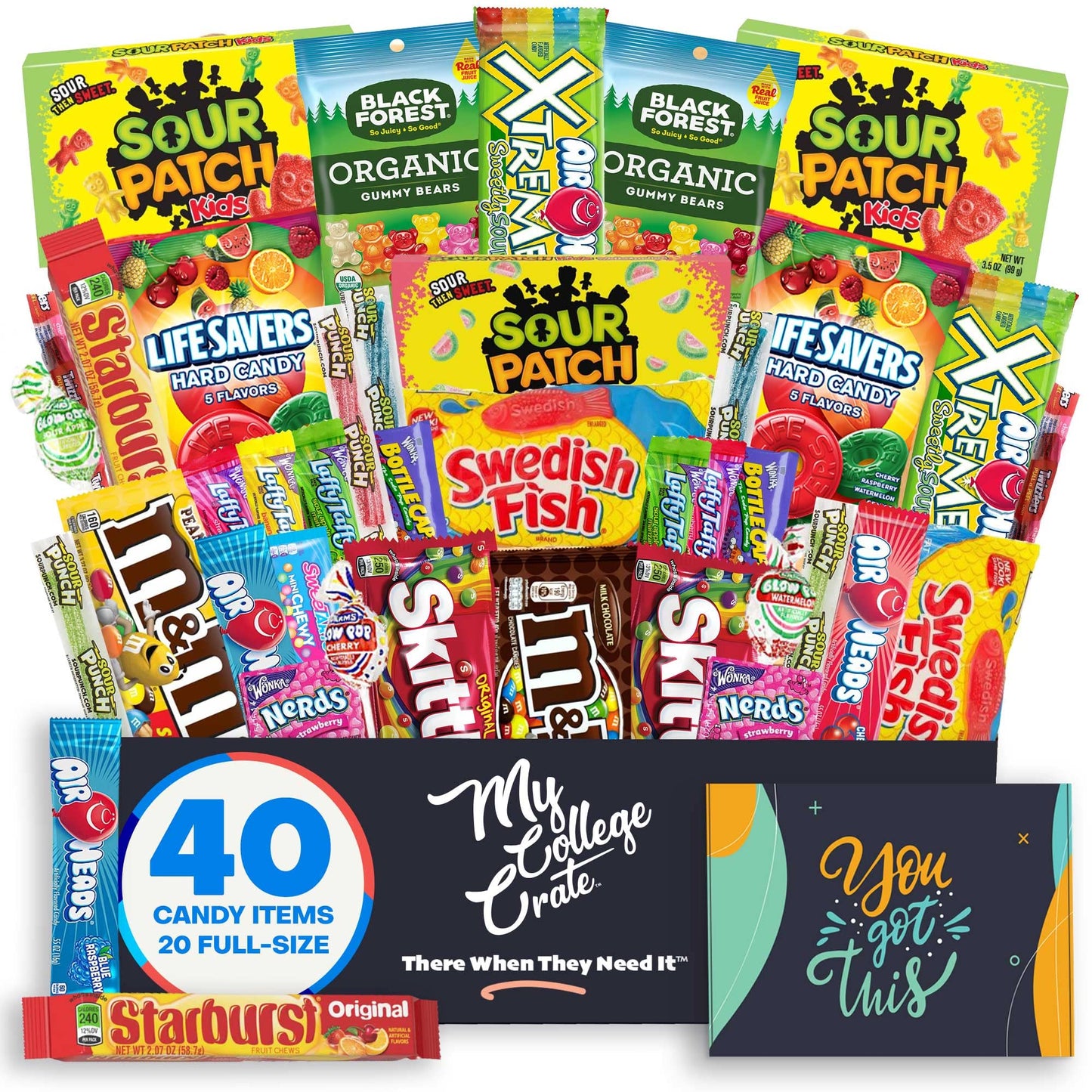 Student Encouragement - Candy Snack Box (40 Full Size Variety Gift Basket Care Package) Gummy Bears, Chocolate, Hard Candy, Suckers, Gummies & More