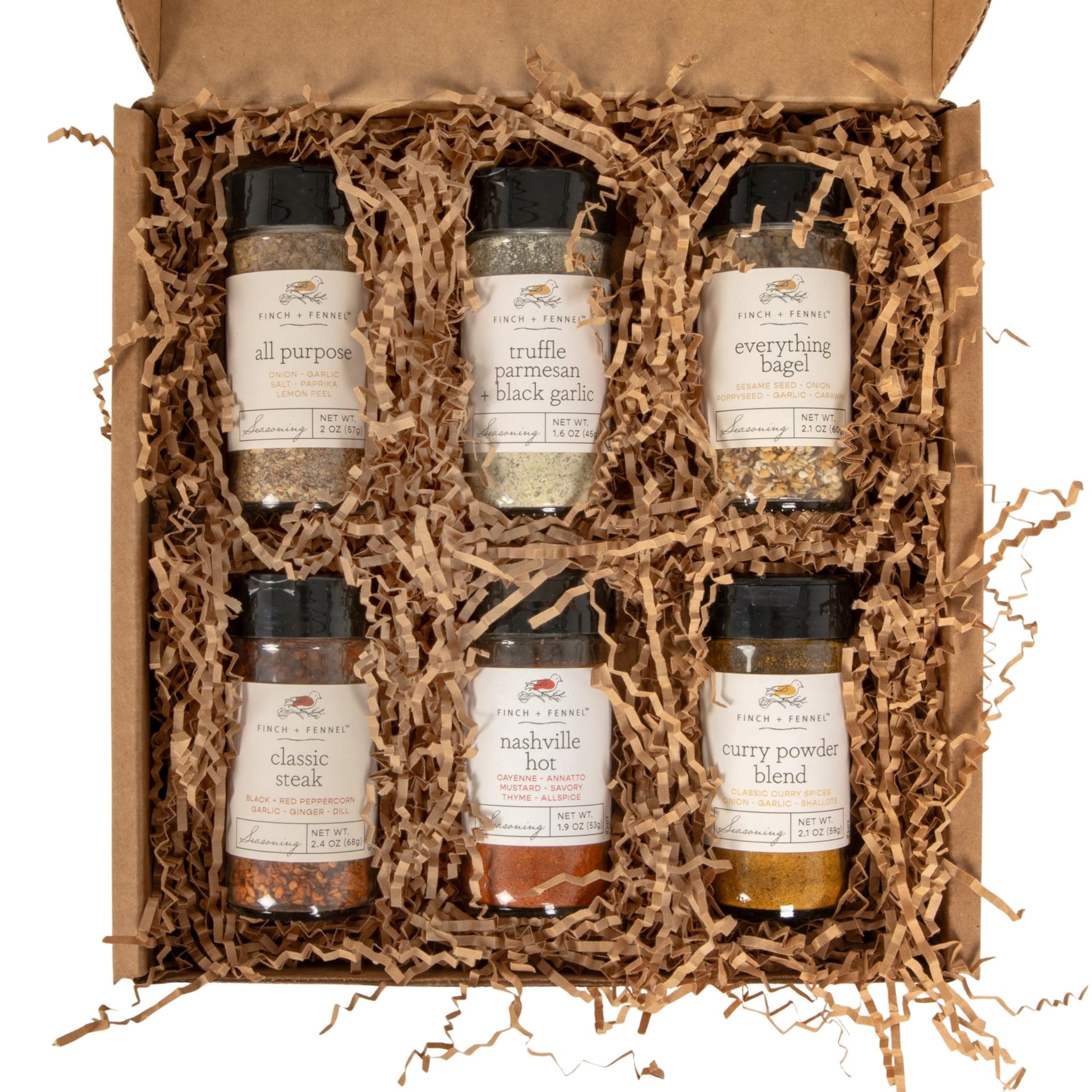 Finch + Fennel 6 Piece Seasoning Sampler Pack Gift Box