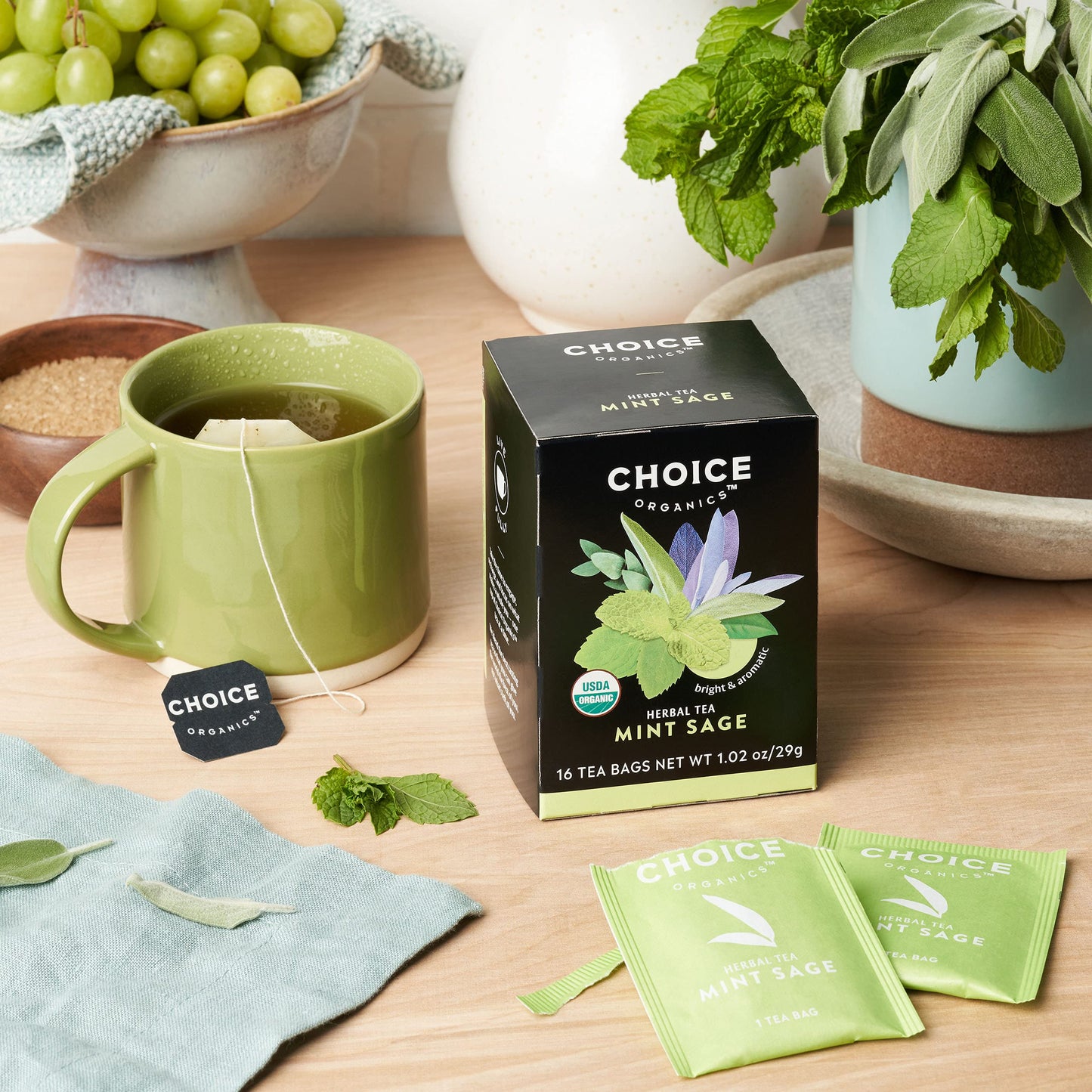 Choice Organic Teas Mint Sage Tea - Organic Herbal Tea - 16 Tea Bags (Pack of 1)
