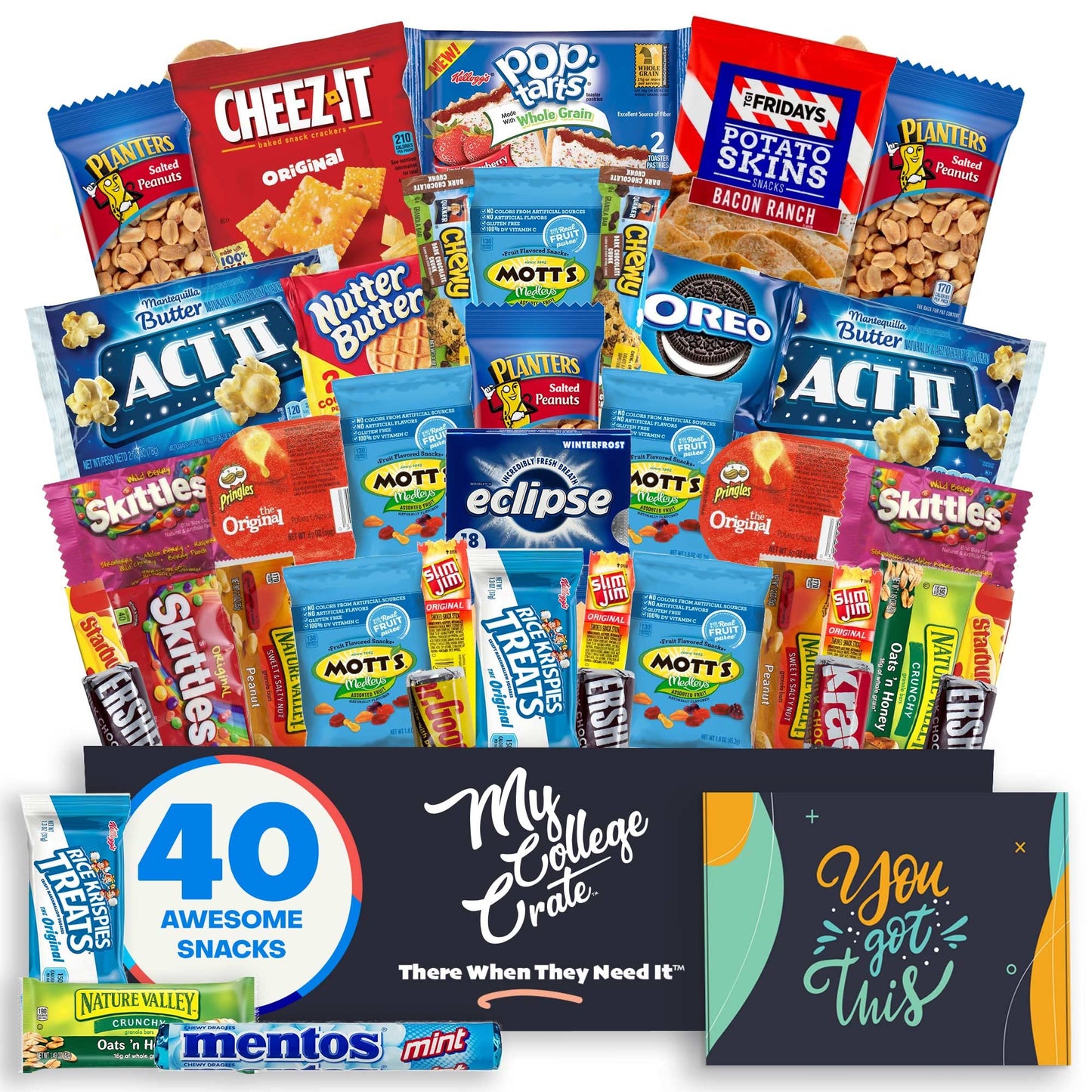 Student Encouragement - Snack Box (40 Piece Variety Gift Basket Care Package) Peanuts, Candy, Chips, Granola Bars & More - My College Crate
