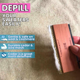 Cashmere Comb for De-Pilling Sweaters - Remove Pills, Lint, and Fuzz from Wool Garments - Dual-Sided Fabric Comb with Cedar Wood Handle