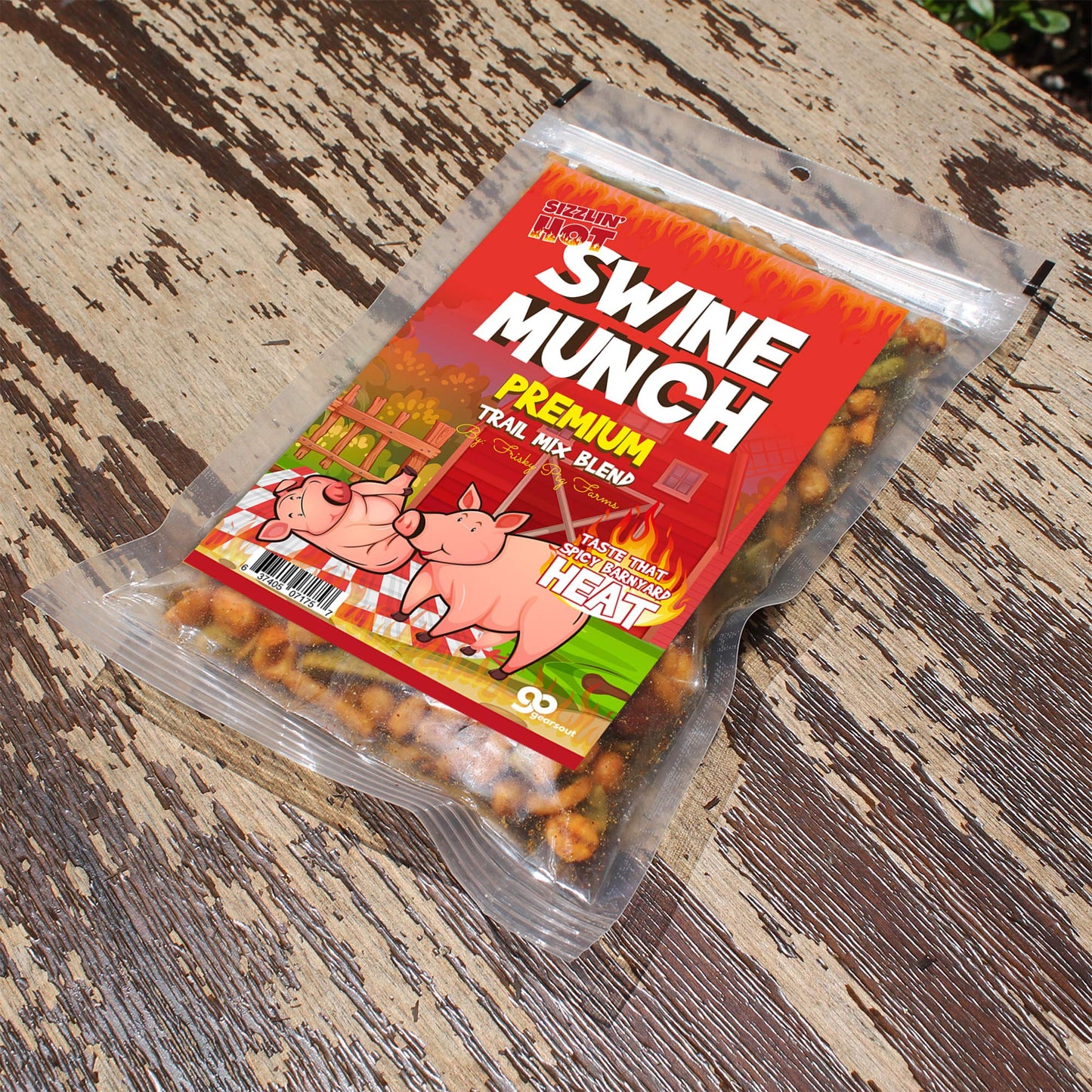 Gears Out Swine Munch Spicy Trail Mix - Funny Pigs on The Farm Design - Edible Gifts for Men - Spicy Mix, Made in The USA