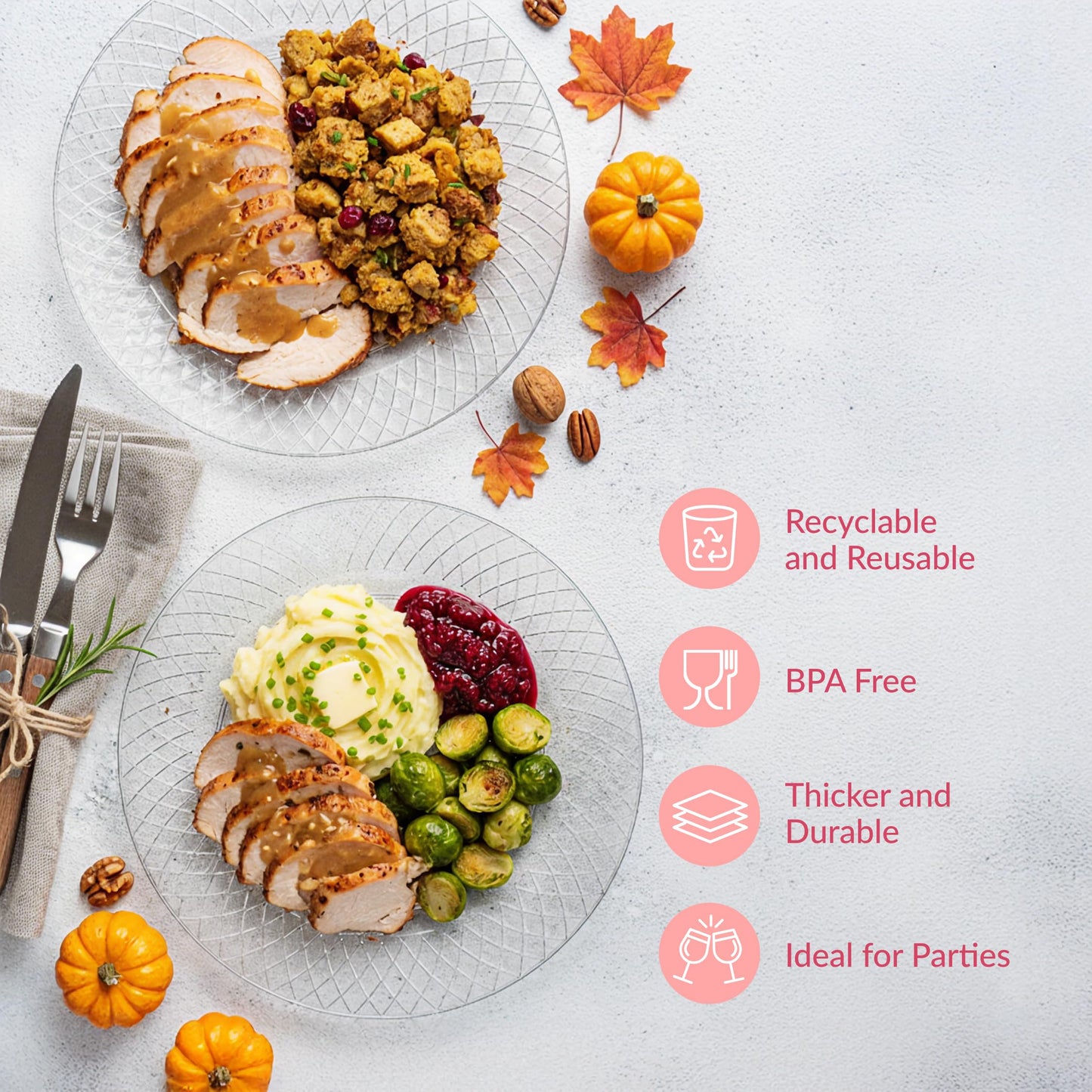 Prestee 72 Pack Disposable Plates 7.5 Inch - Heavy Duty Plastic Plates for Party Appetizers, Salads, and Clear Dessert Plate for Party Events
