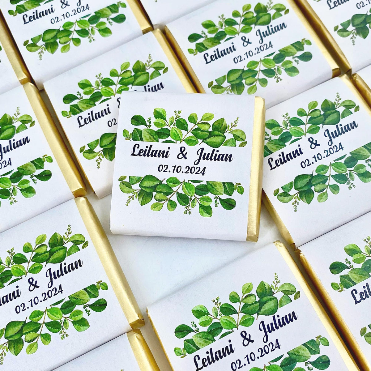 Set of 50 Personalized Wedding Chocolate, Custom Chocolate Wedding Favors for Guests, Customizable Wedding Gift, Unique Design for Wedding, Bridesmaid