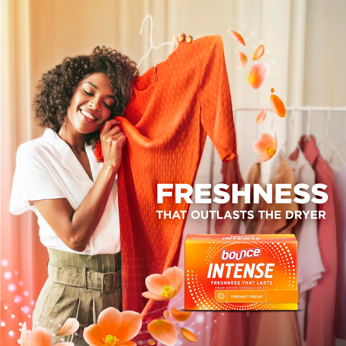 Bounce Intense Dryer Sheets, Vibrant Fresh, 60 Count, Scent Boosting Dryer Sheet
