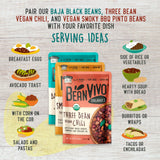 BeanVIVO - Variety 3 Pack (10 oz each) - Organic Baja Black Beans, Three Bean Vegan Chili, BBQ Pinto Beans - Seasoned & Ready to Eat, Plant Protein