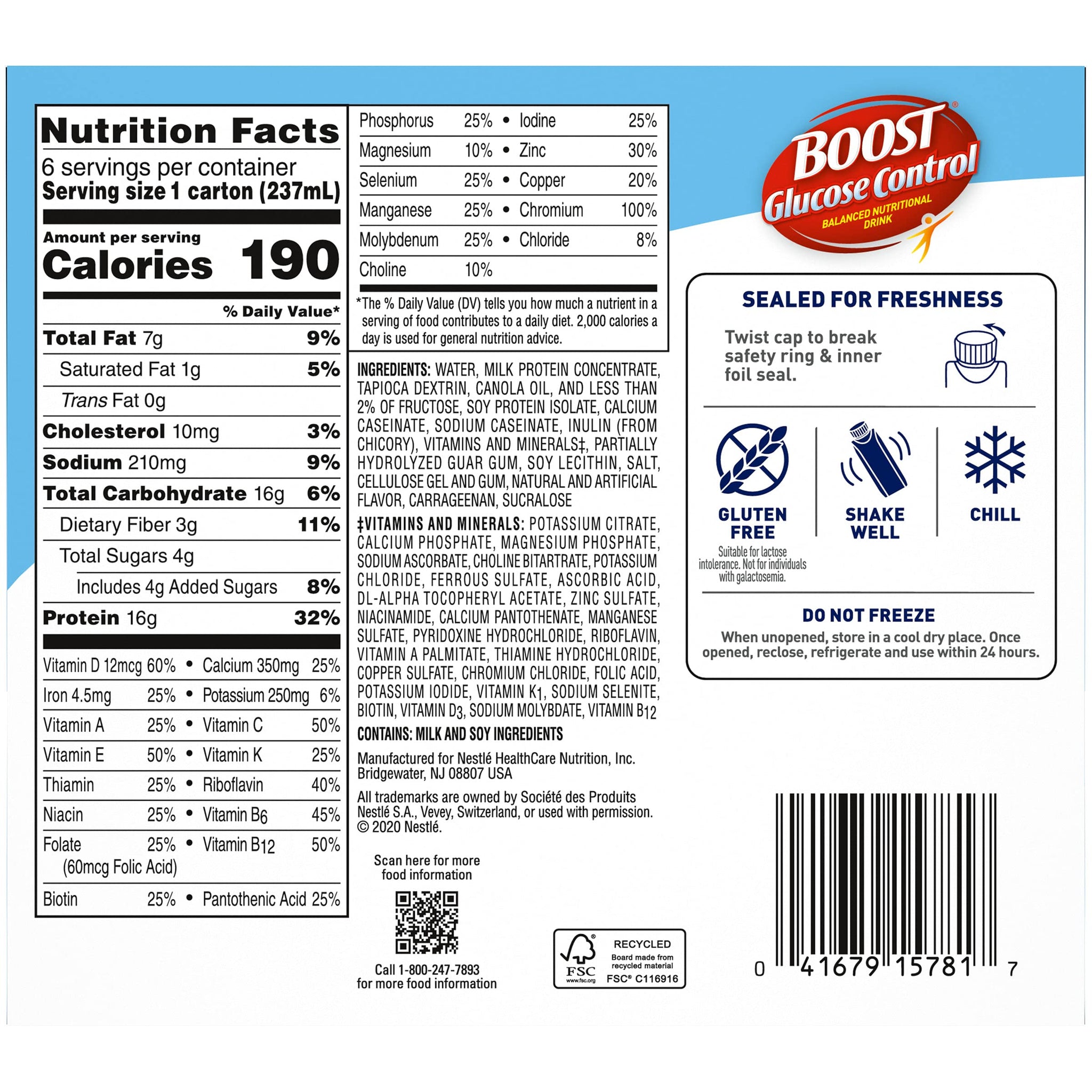 Boost Glucose Control Balanced Nutritional Drink, Vanilla Delight, 8 oz, 6 CT (Pack of 1)
