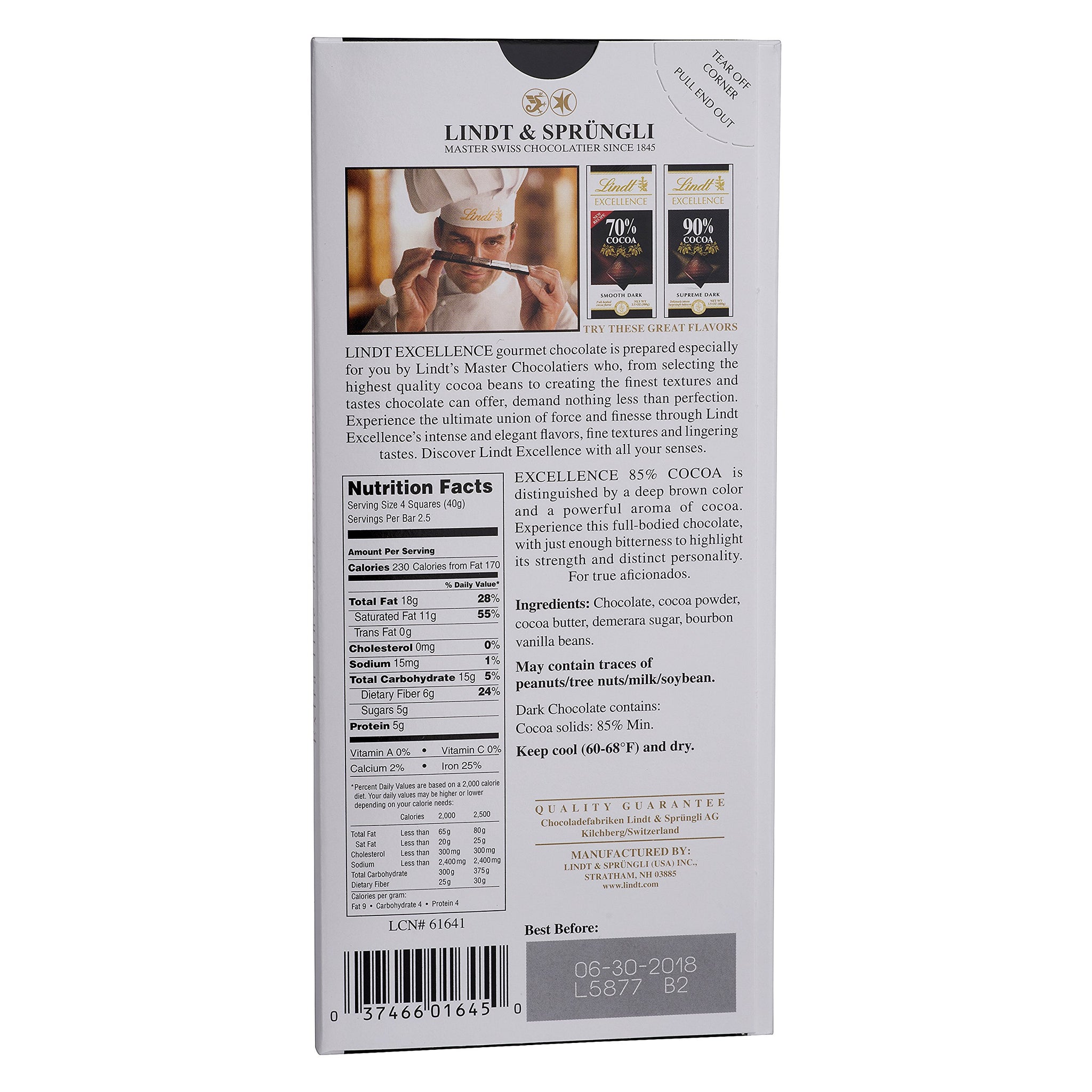 Lindt Excellence Extra Dark Chocolate 85% Cocoa, 3.5 Ounce (Pack of 1)