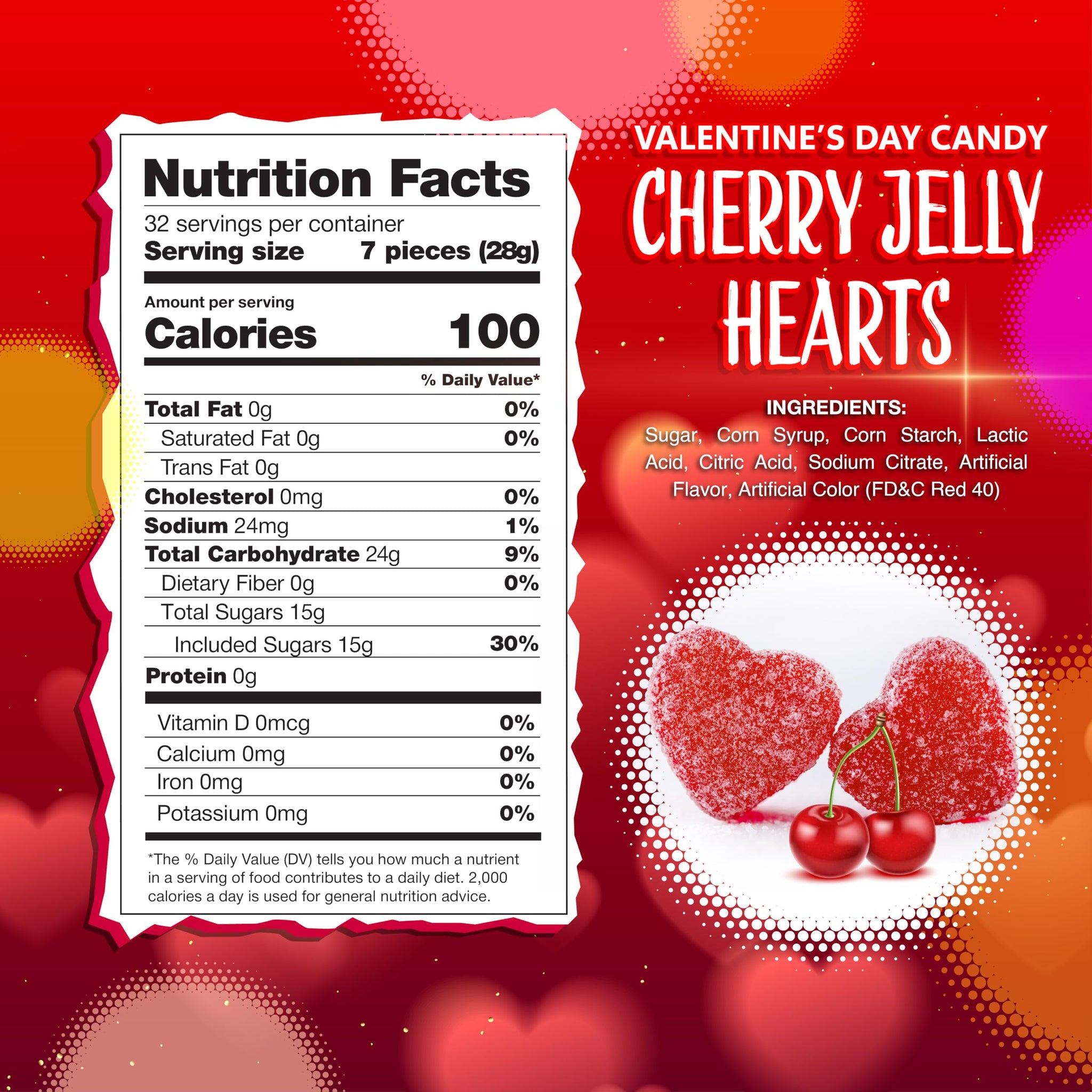 Candy Hearts | 2-Pound Bag | Cherry Hearts Jelly Candy | Gelatin Free Cherry Jellies for Buffets, Party Favors, Gifting & Snacking | Nostalgic Chewy