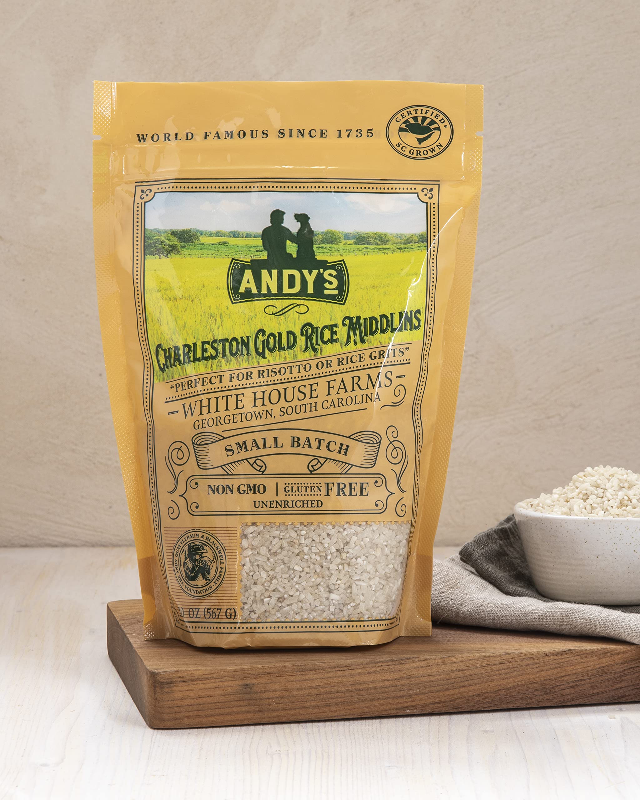 Andy’s Charleston Gold Rice Middlins by White House Farms| Gluten Free & Non GMO | Sugar Free, Aromatic | Harvested in The USA | 1 Pack |20 Oz (1.25lb)