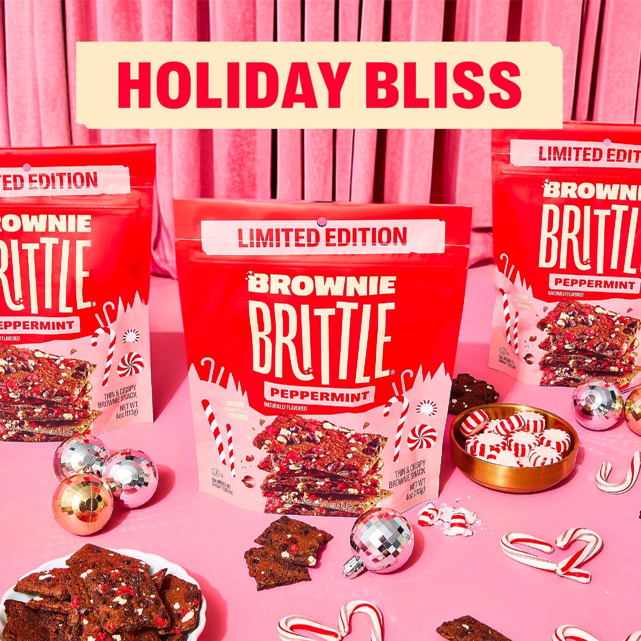 Brownie Brittle - Chocolate Chip Peppermint Thin and Crispy Sweet Snacks (Pack of 3, 4 oz), Rich Gourmet Brownie Bites Dessert