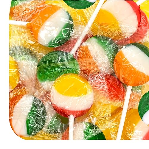 Fruit Lollipops - 40 Count - 1 Lb Pack - Assorted Fruit Hard Candy Individually Wrapped - Flat Suckers for Goodie Bags, Parties & Classroom Rewards