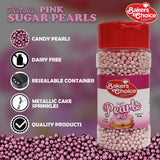 Baker's Choice Bakers Choice Edible Pearls - Metallic Pink Pearl Sprinkles - Edible Sugar Pearls - Dairy Free - Kosher - 3 oz.