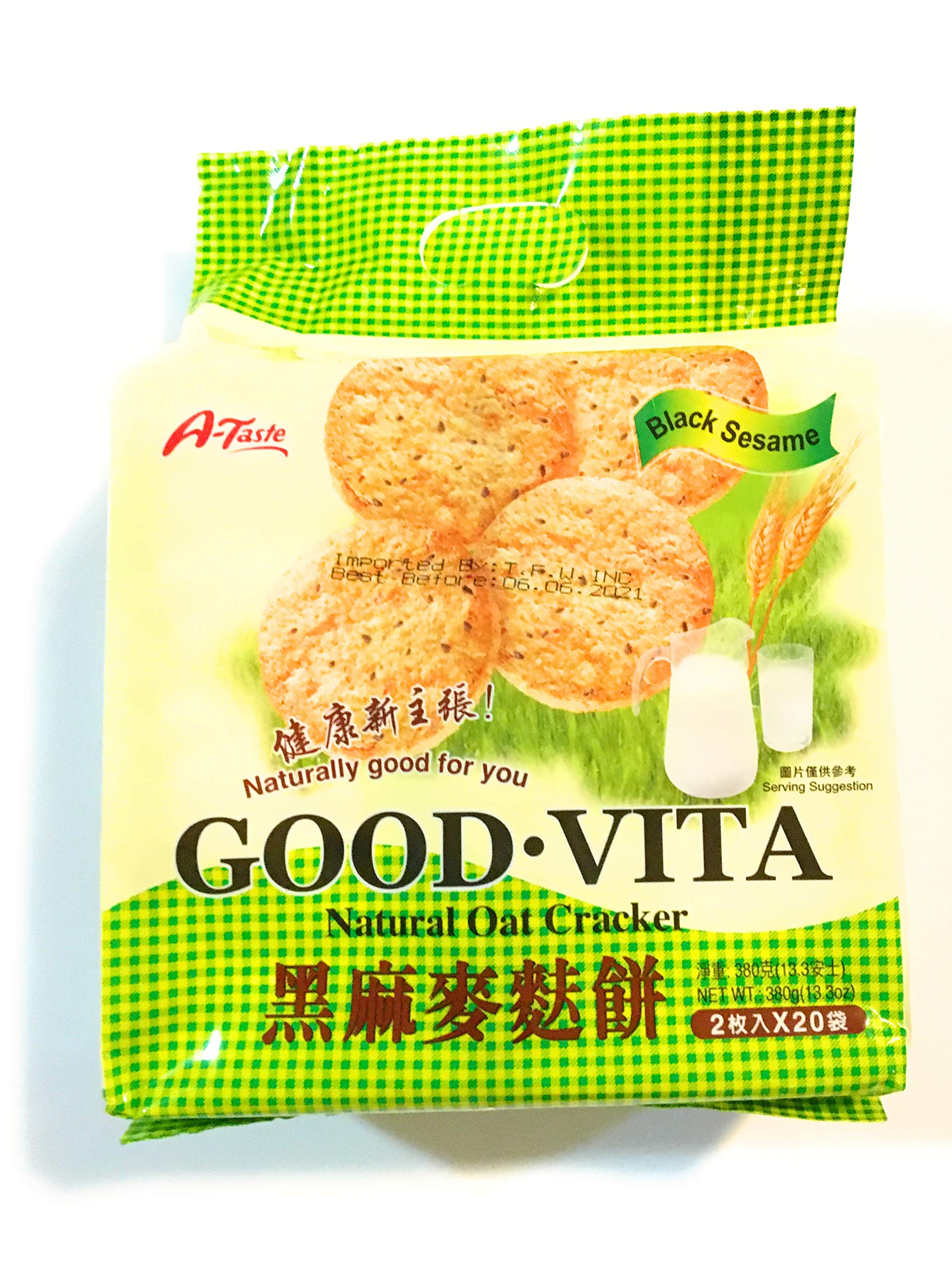 A-Taste Good Vita Black Sesame Natural Oat Cracker 13.3 Oz(2 Pack)