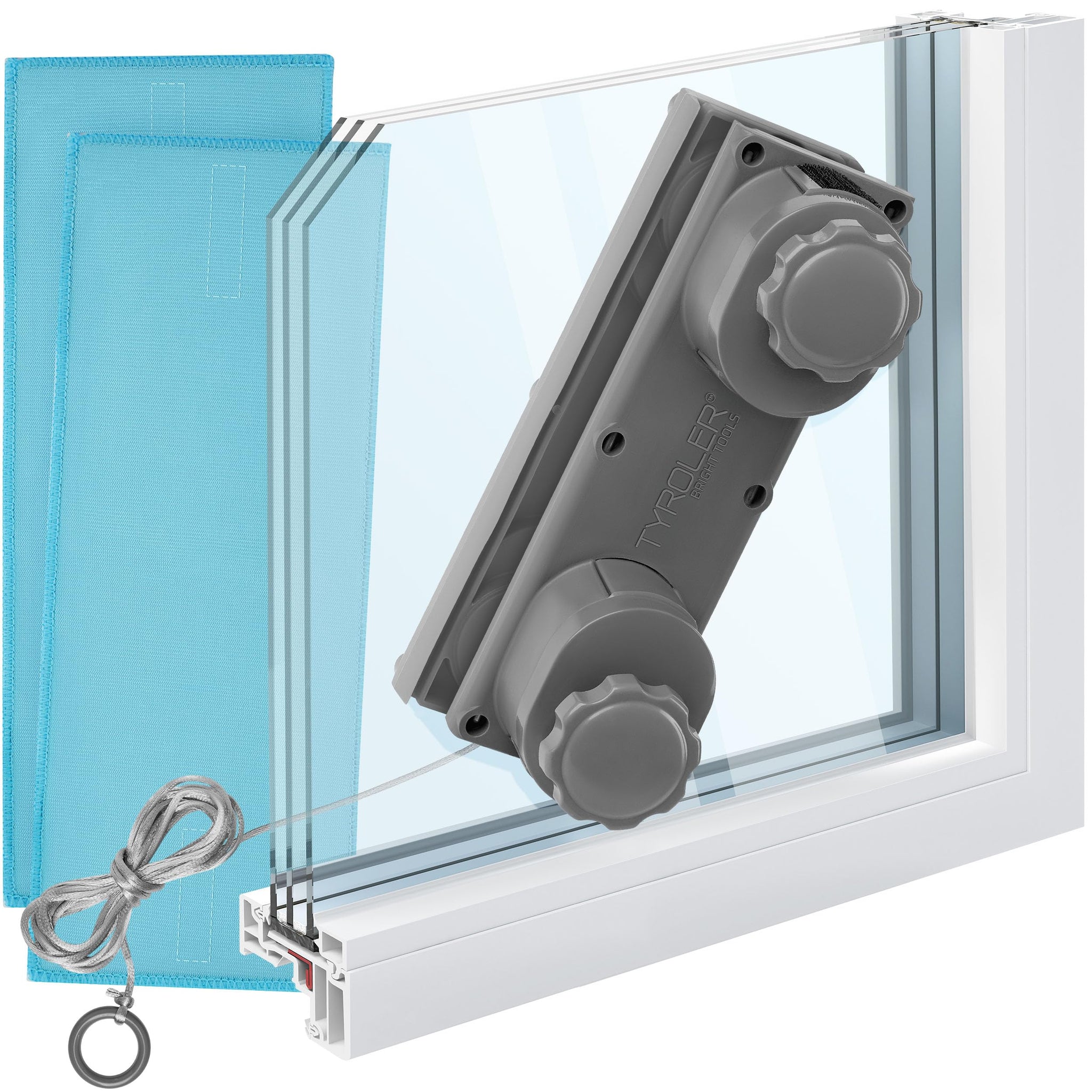 Tyroler Magnetic Window Cleaner Tool | The Silicone Glider R-3 AFC Fits Windows 0.2"-1.5" Thick | Double Sided Outside Window Cleaner Tool |