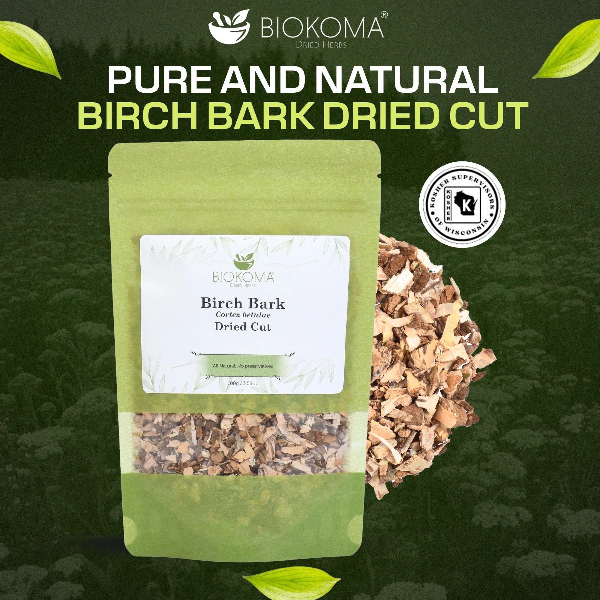 Biokoma Birch Bark Dried Cut 3.55 oz 100g Loose Herbal Tea Tree Cortex Betulae Detox Wellness Calming Rituals Caffeine Free Resealable Moisture Proof