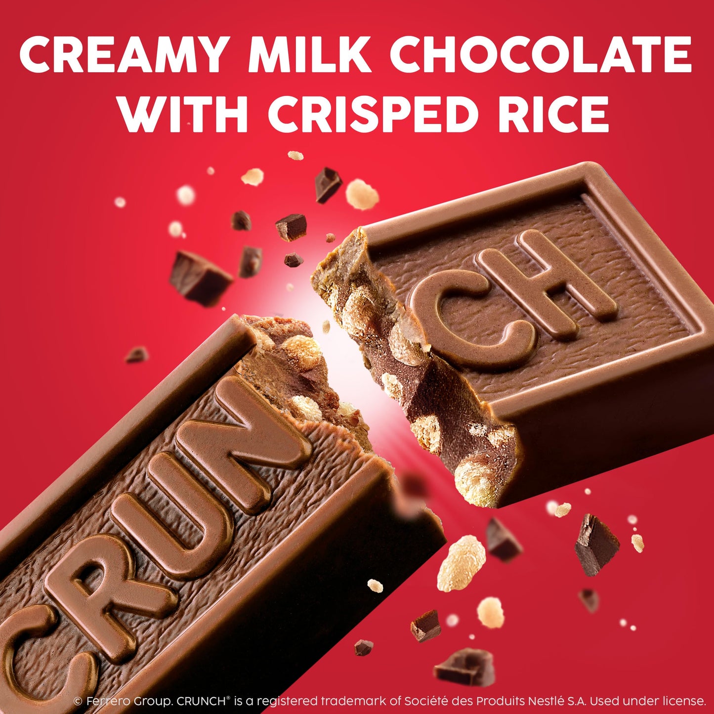 CRUNCH Full-Size Candy Bar, Creamy Milk Chocolate with Crunchy Crisped Rice, 36 Individually Wrapped Bars, 1.55 oz Each