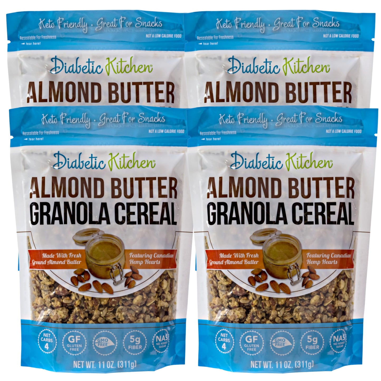 Diabetic Kitchen Almond Butter Granola Cereal - Low Carb Snacks & Breakfast Food w/No Added Sugar - Keto Friendly, 4 Net Carbs, Gluten-Free & Non-GMO
