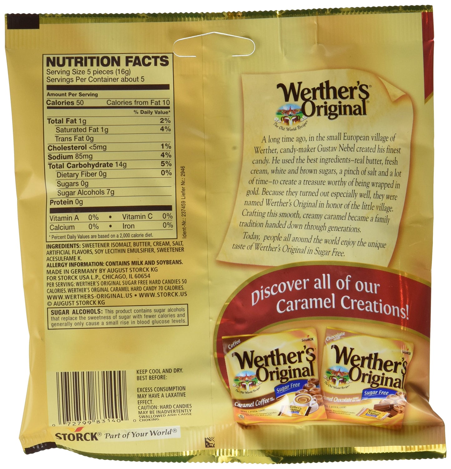 Werther's Original Hard Candy, Sugar-Free, (1) 2.75 oz Bag