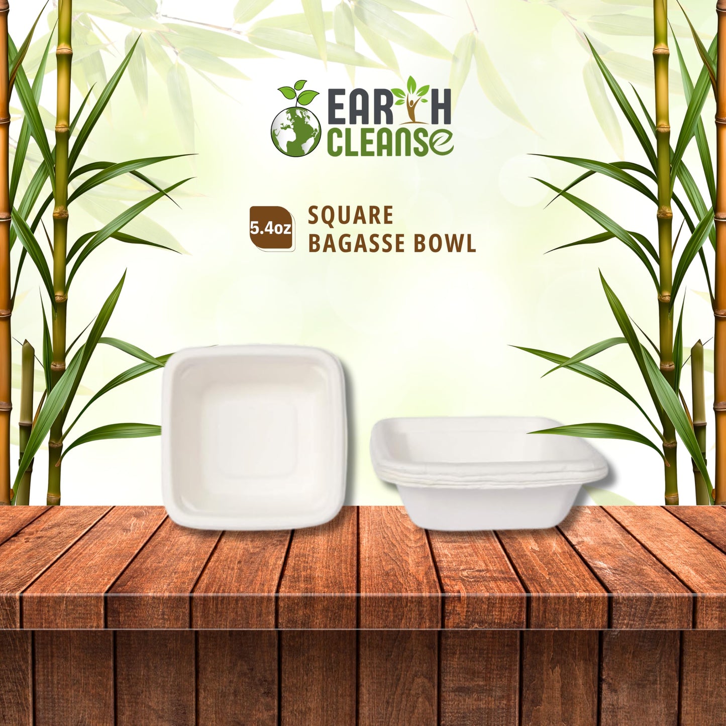 EARTH CLEANSE Bagasse 4-Inch Square Bowls, Eco-Friendly, Compostable, Biodegradable Disposable Tableware for Snacks, Sides, Desserts, Parties, Events