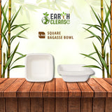 EARTH CLEANSE Bagasse 4-Inch Square Bowls, Eco-Friendly, Compostable, Biodegradable Disposable Tableware for Snacks, Sides, Desserts, Parties, Events