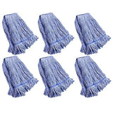 String Mop Heads Replacement Heavy Duty Commercial Grade Blue Cotton Looped End Wet Industrial Cleaning Mop Head Refills (6, Large)