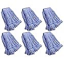 String Mop Heads Replacement Heavy Duty Commercial Grade Blue Cotton Looped End Wet Industrial Cleaning Mop Head Refills (6, Large)
