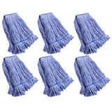 String Mop Heads Replacement Heavy Duty Commercial Grade Blue Cotton Looped End Wet Industrial Cleaning Mop Head Refills (6, Large)