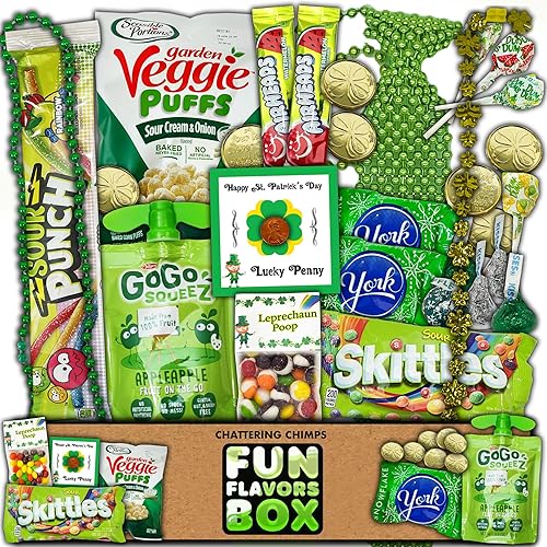 St Patrick’s Day Variety Pack Gift Basket Care Package, Candy, Chips Lucky Irish Themed Gift Box