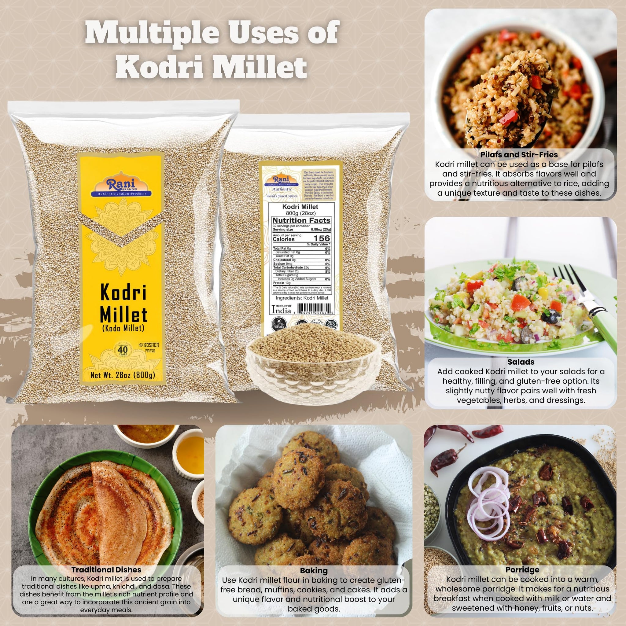 Rani Kodri (Polished Kodo Millet Seeds) Ancient Grains 800g (28oz) ~ All Natural | Gluten Friendly | NON-GMO | Kosher | Vegan | Indian Origin (Varagu/Kodra/Harka)
