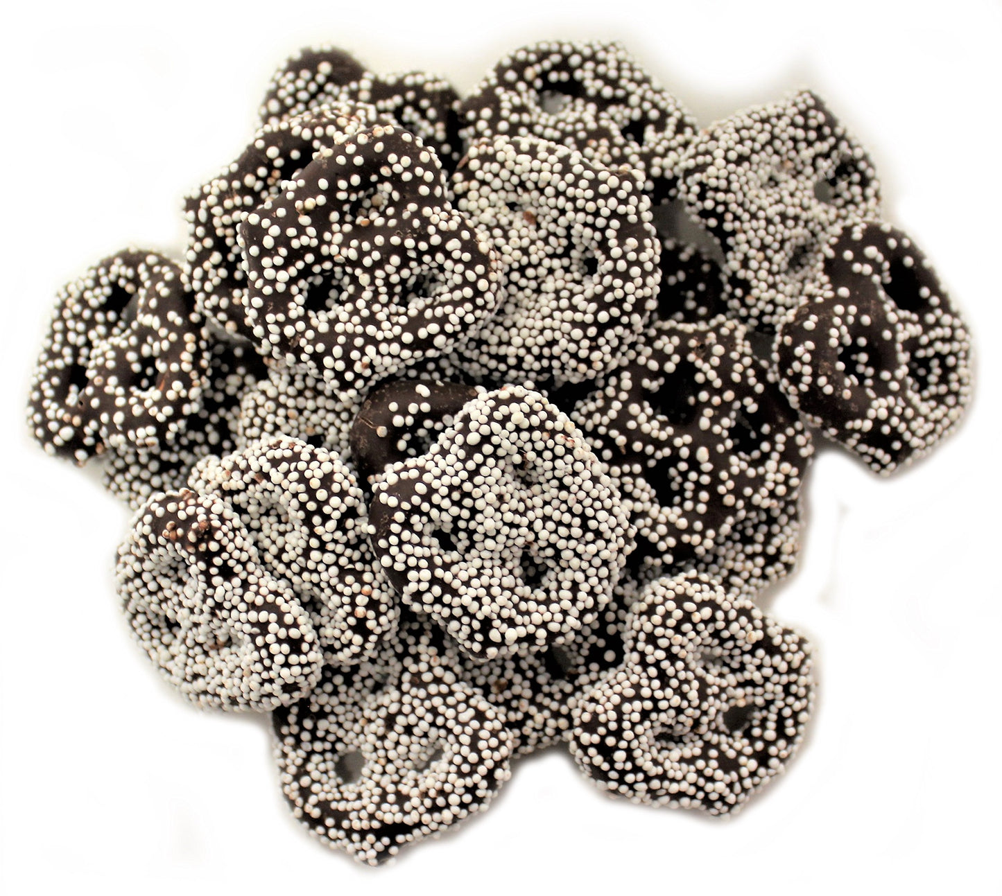 Gourmet Dark Chocolate Covered Mini Pretzels with White Nonpareil by Its Delish (2 lbs)