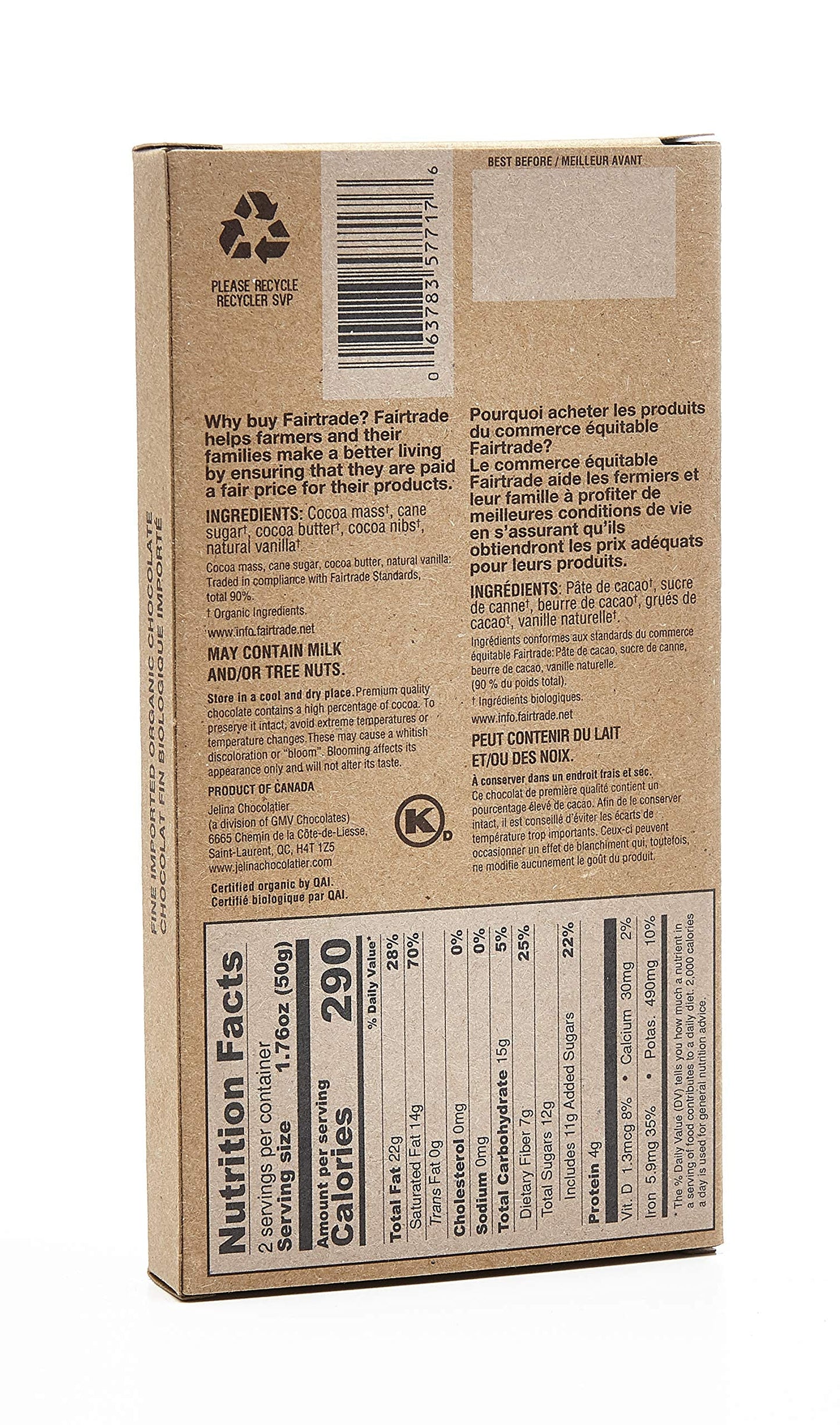 Jelina Chocolatier | Dark Chocolate Bar with Cacao Nibs | Fair Trade Chocolate Bars | Imported, Non-GMO, Natural Chocolates - 3.52oz Each (Cacao Nibs