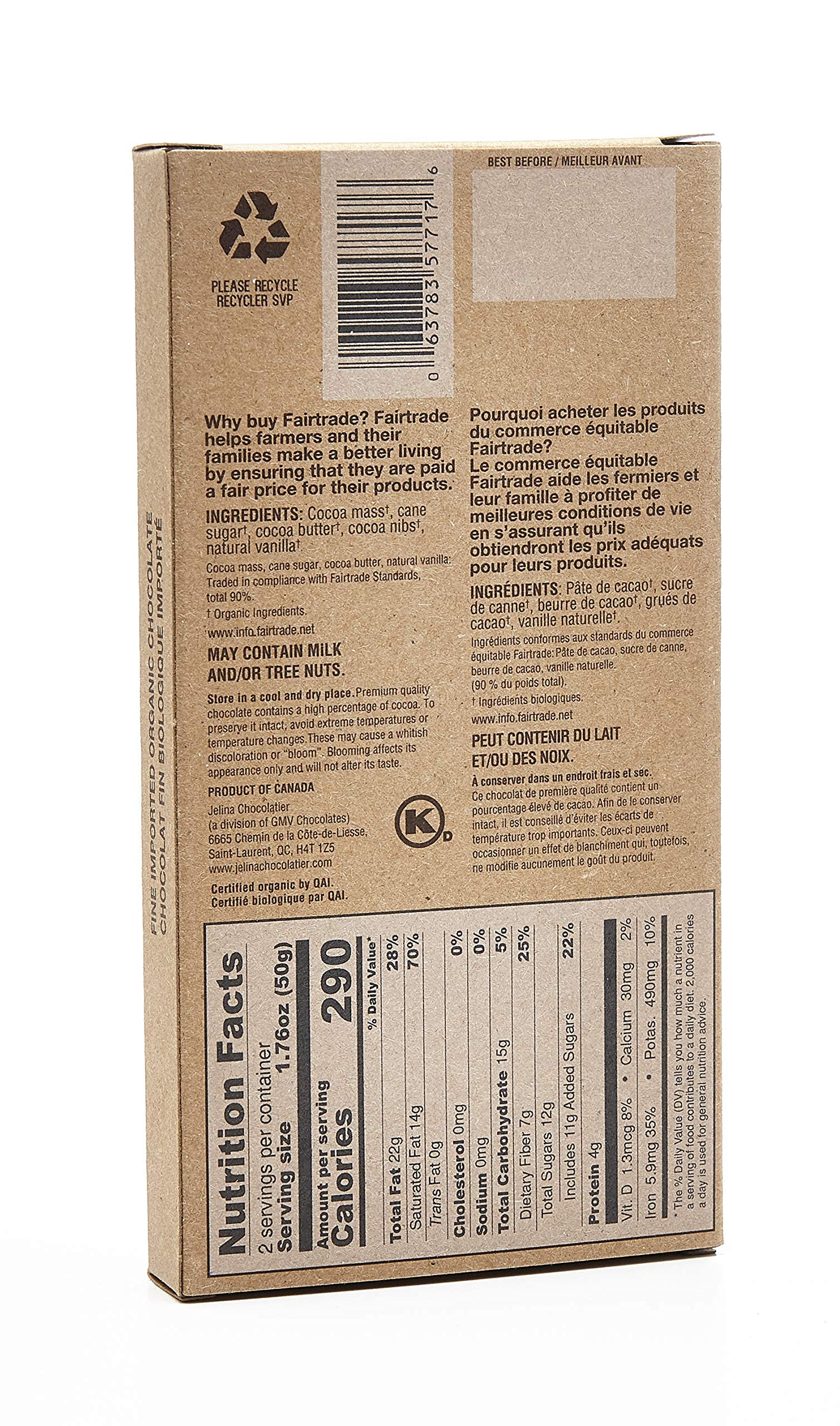Jelina Chocolatier | Dark Chocolate Bar with Cacao Nibs | Fair Trade Chocolate Bars | Imported, Non-GMO, Natural Chocolates - 3.52oz Each (Cacao Nibs