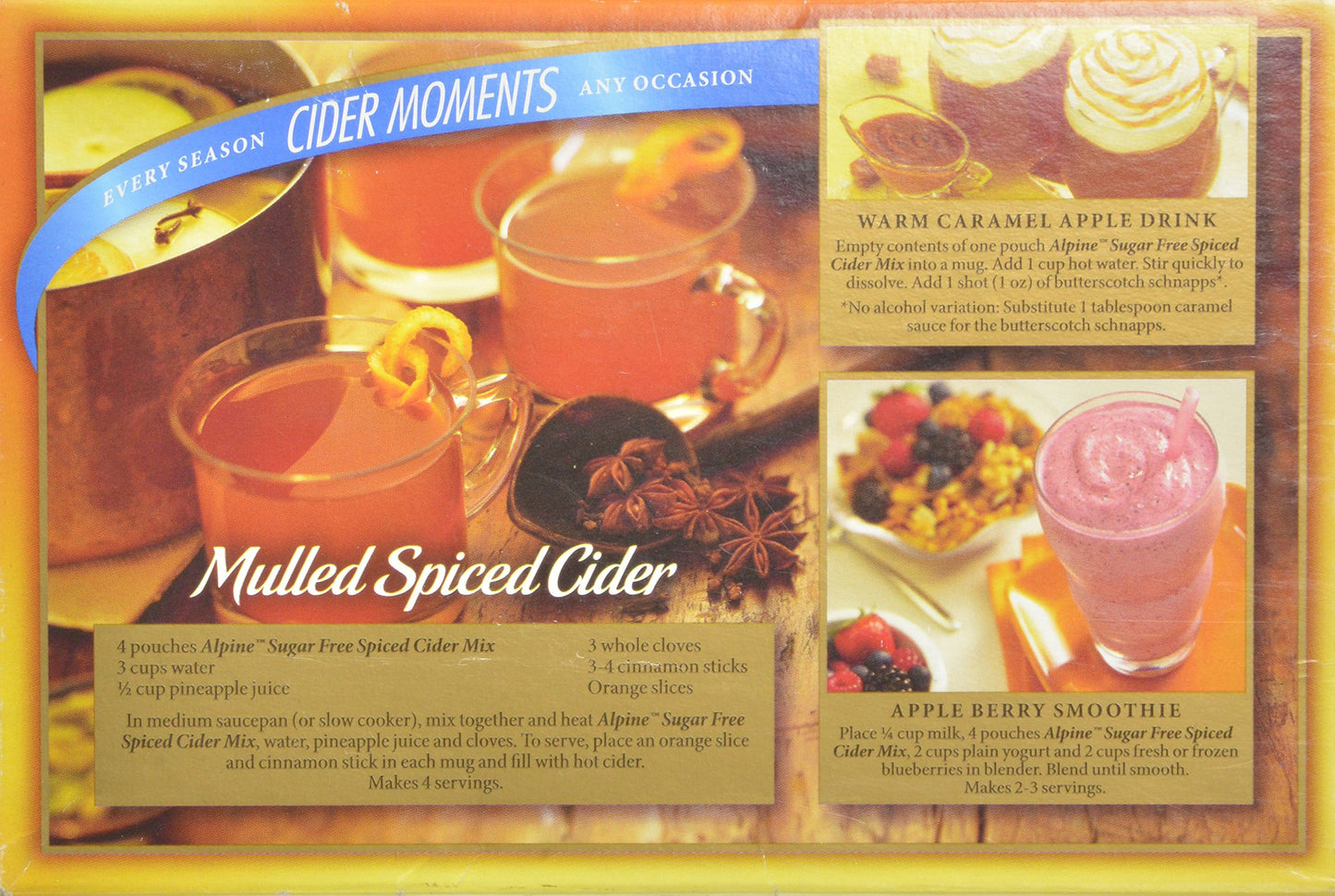 Alpine, Spiced Cider, Sugar Free Apple Flavored Drink Mix, 1.4oz Box (Pack of 3)
