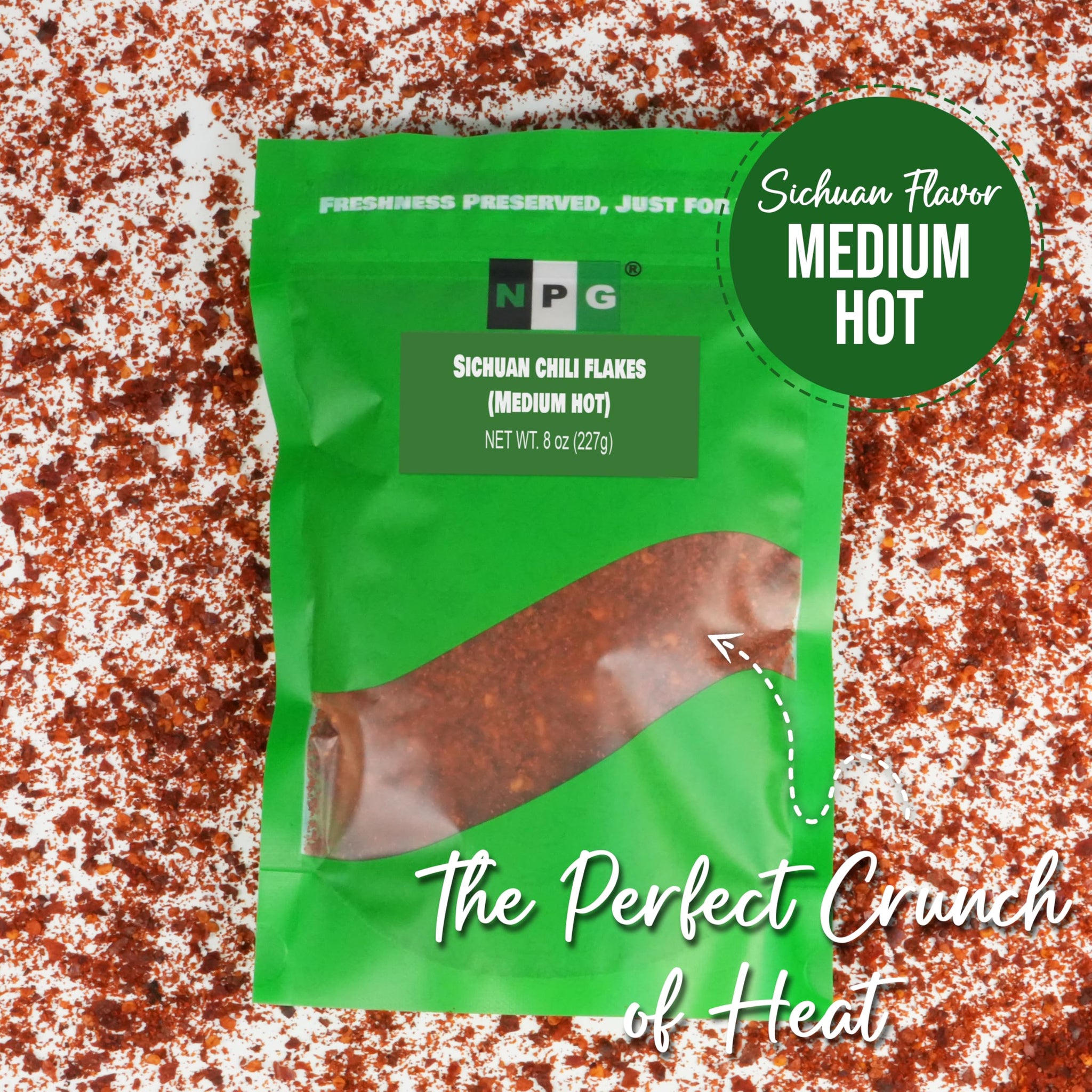 NPG Authentic Sichuan Chili Flakes 8 Ounces, Medium Hot, Szechuan Crushed Red Pepper Flakes Bulk, Essential Spice Seasoning for Making Kimchi, Chili