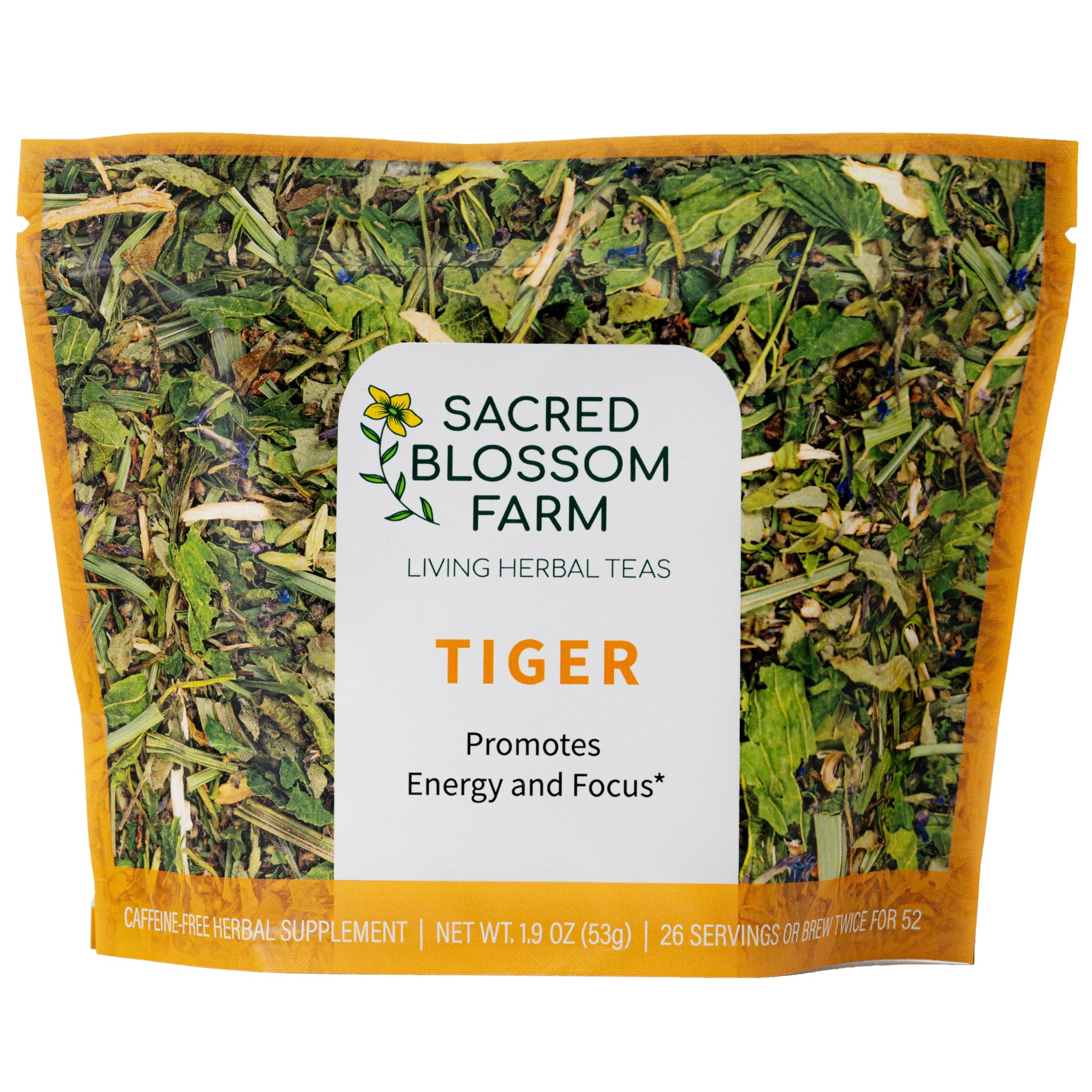 Tiger Herbal Tea | Sacred Blossom Farm | 1.9 oz. Loose Leaf | Energy and Focus* | Minimally Processed Wisconsin-Grown Herbal Tea & Medicinal Herbs |