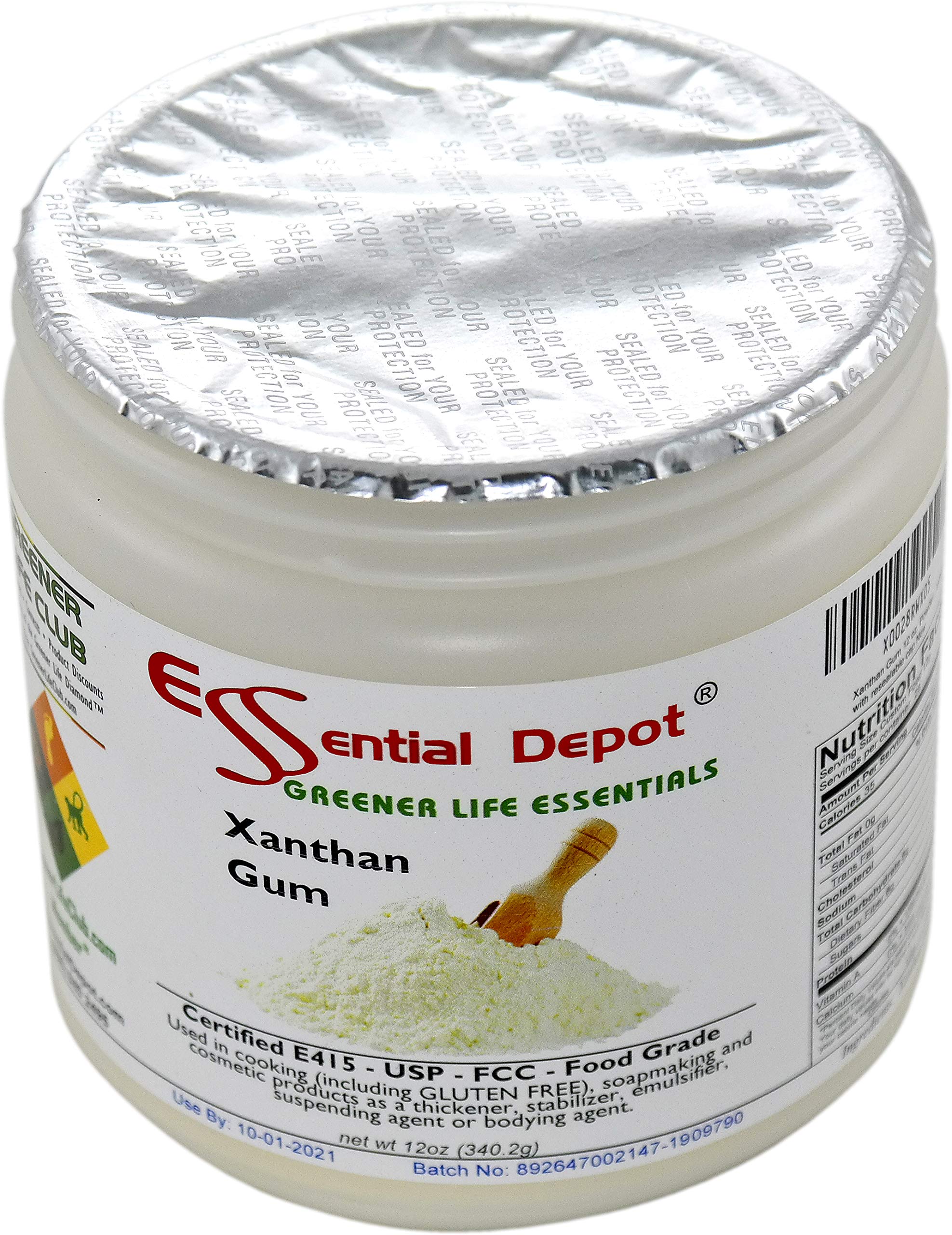 Essential Depot Xanthan Gum 12 oz. Powder USP FCC Food Grade - Gluten Free Cooking - Safety Sealed HDPE Container with Resealable Cap